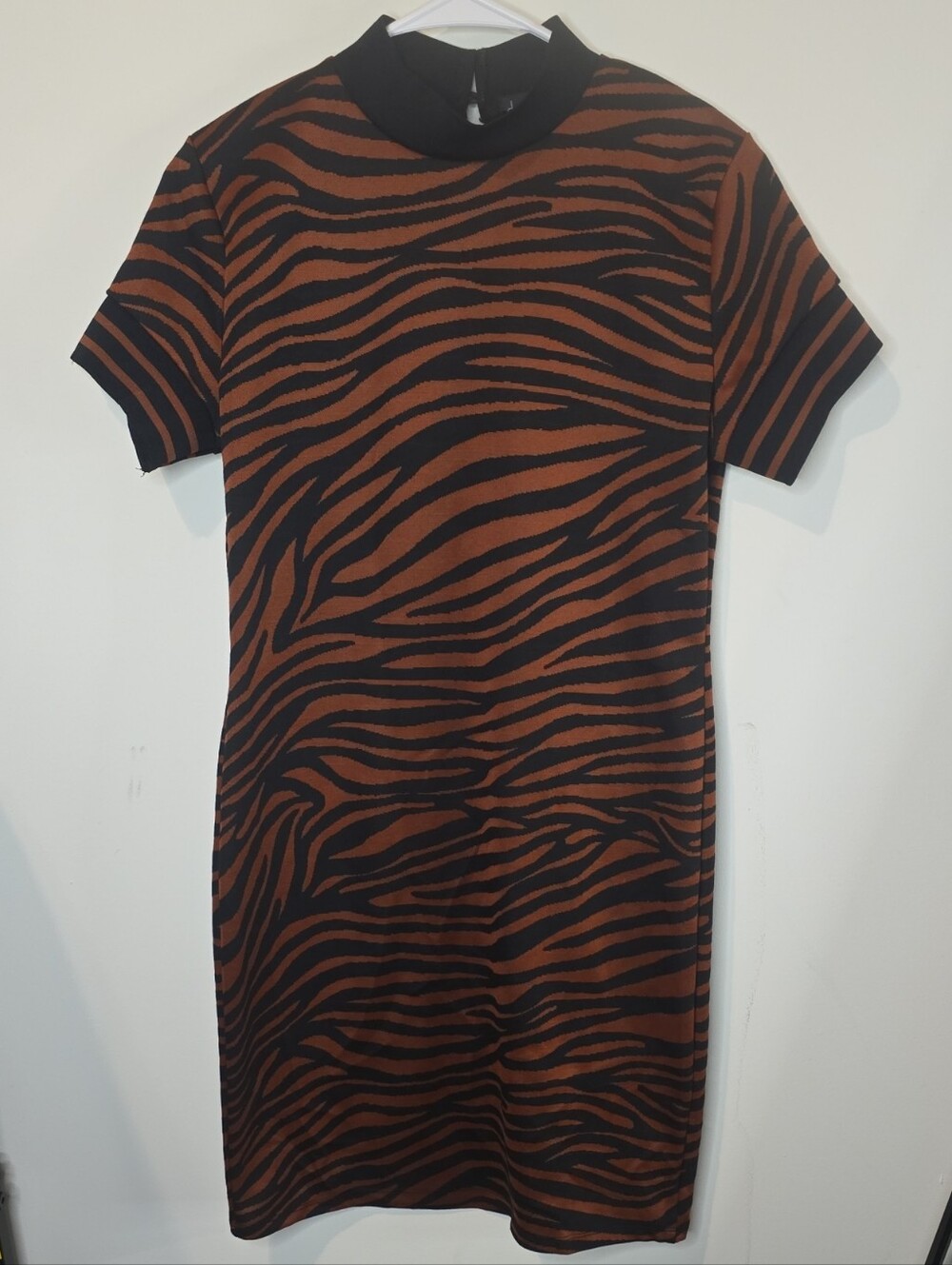 Derek Heart Black and Brown Zebra-Print Midi Dress